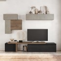Moderne tv-wandmeubel zwart hout zwevende kasten grijs Infinity 34 Aanbieding