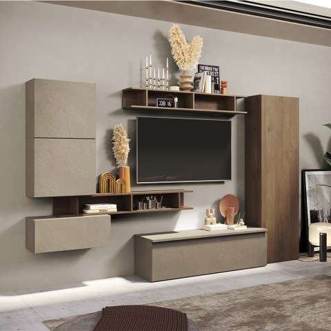 Moderne design TV-wand met planken en zwevende kasten Infinity 38 Aanbieding