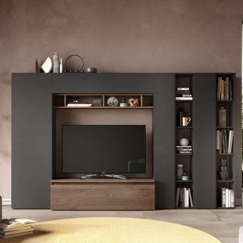 Moderne wandmeubel met houten boekenkast en tv-meubel Infinity 36 Aanbieding