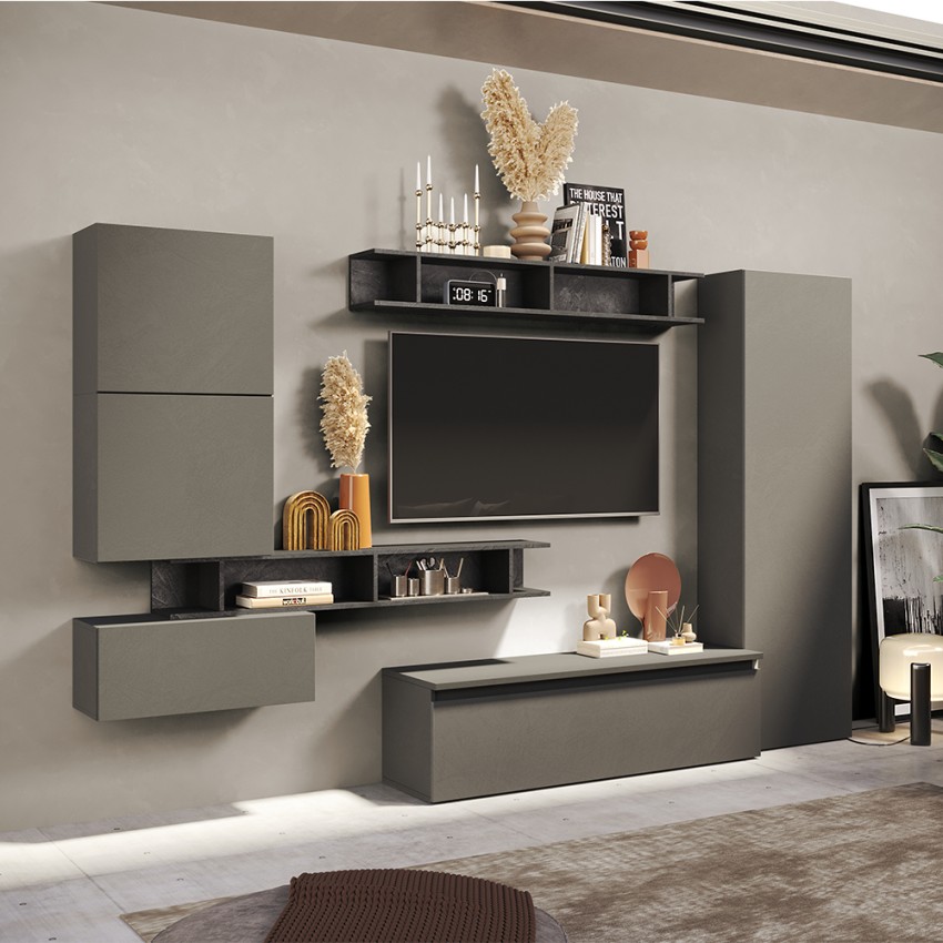 Moderne design TV-wand met planken en zwevende kasten Infinity 38 Verkoop Moderne design TV-wand met planken en zwevende kasten Infinity 38 Verkoop