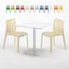 Vierkante salontafel wit 60x60 cm met stalen onderstel en 2 gekleurde stoelen Gruvyer Meringue Afmetingen