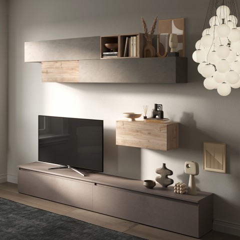 Moderne wandmeubelset met zwevende houten tv-kast Infinity 42 Aanbieding