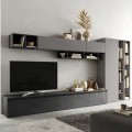 Moderne grijze tv-wandmeubel met boekenkast en zwevende kastjes Infinity 43 Aanbieding