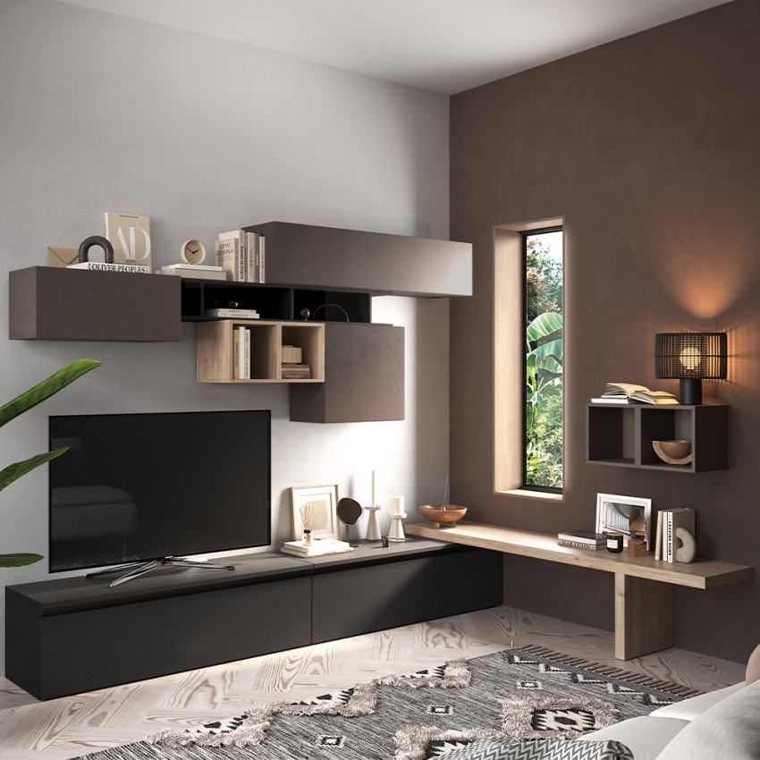 Zwarte minimalistische tv-wandkast hout Infinity 45 voor woonkamer Aanbieding Zwarte minimalistische tv-wandkast hout Infinity 45 voor woonkamer Aanbieding