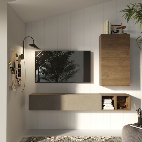 Moderne wandmeubelset zwevende tv-meubels in hout Infinity 47 Aanbieding
