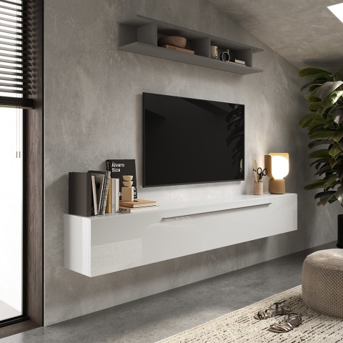 Moderne zwevende tv-wandmeubel wit plank Infinity 48 Aanbieding