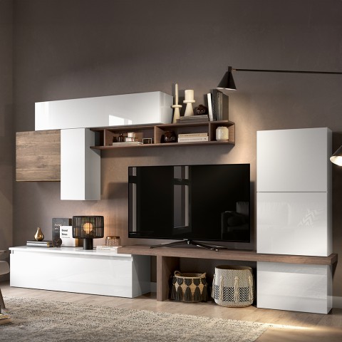 Wandmeubel TV-eenheid hout zwevende kasten zwart wit Infinity 46 Aanbieding