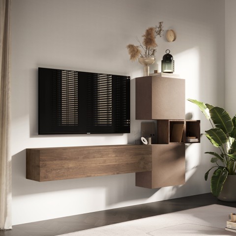 Moderne zwevende wandmeubelset woonkamer hout Infinity 53 Aanbieding