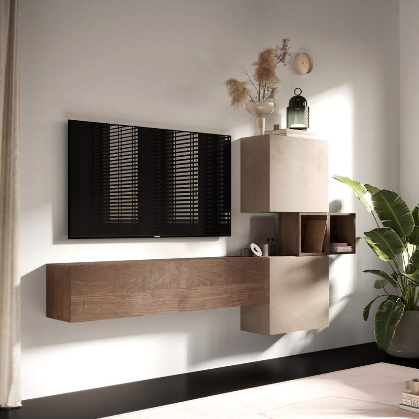 Moderne zwevende wandmeubelset woonkamer hout Infinity 53 Verkoop Moderne zwevende wandmeubelset woonkamer hout Infinity 53 Verkoop