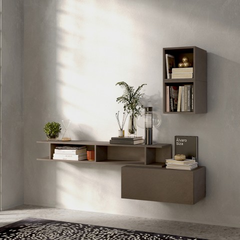 Moderne wandgemonteerde halbank ruimtebesparend in grijs hout Infinity 61 Aanbieding