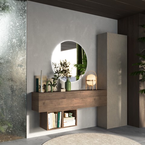 Moderne zwevende halmeubel in hout met kastdeur Infinity 62 Aanbieding