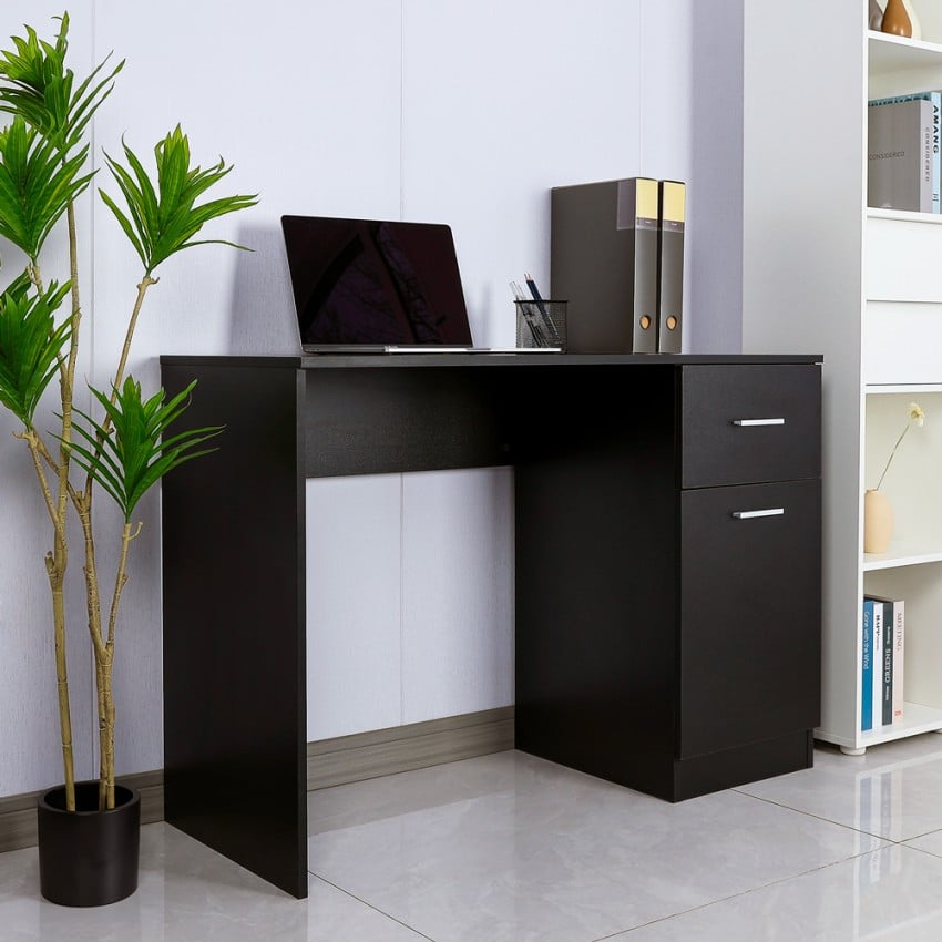 Modern zwarte ruimtebesparend bureau 110x45x76,5 cm Lythes Dark Aanbieding Modern zwarte ruimtebesparend bureau 110x45x76,5 cm Lythes Dark Aanbieding