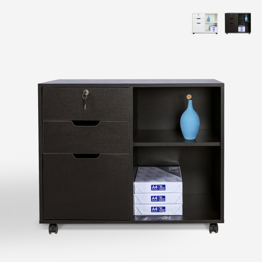 Vergrendelbare ladekast voor kantoor met wielen 80x40x66 cm Twatt Voorraad Vergrendelbare ladekast voor kantoor met wielen 80x40x66 cm Twatt Voorraad