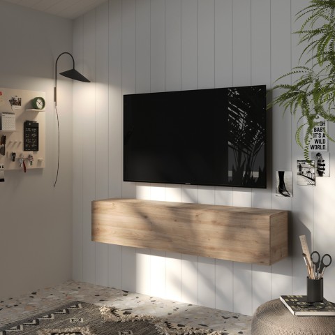 Mobiele TV-meubel zwevend minimalistisch design in hout met deur Infinity 54 Aanbieding