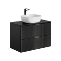 Hangende zwarte badkamerkast met laden en wastafel 80x46 cm Adel Black Verkoop