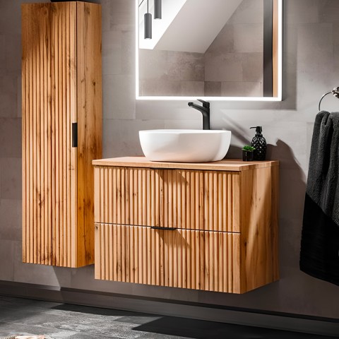 Hangend houten badkamermeubel met laden en wastafel Adel Wood Aanbieding