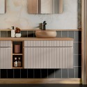 Hangend houten badkamermeubel met beige wastafel en grijze lades Coast 80N Verkoop