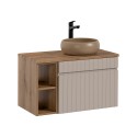 Hangend houten badkamermeubel met beige wastafel en grijze lades Coast 80N Aanbieding