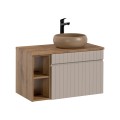 Hangend houten badkamermeubel met beige wastafel en grijze lades Coast 80N Aanbieding