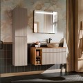 Hangend badkamermeubel, beige wastafel, spiegel en kolomkast Coast 100 SNA Aanbieding