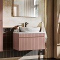 Hangend roze badkamermeubel 80x46 cm met witte opzetwastafel Lili 80 Aanbieding