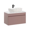 Hangend roze badkamermeubel 80x46 cm met witte opzetwastafel Lili 80 Verkoop