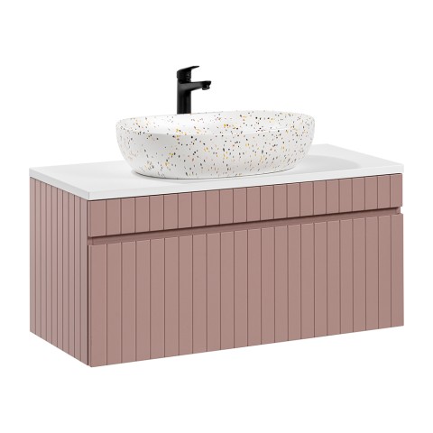 Hangend roze badkamermeubel met witte wasbak 100x45,6x46 cm Lili 100 Aanbieding