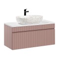 Hangend roze badkamermeubel met witte wasbak 100x45,6x46 cm Lili 100 Aanbieding