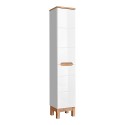 Set met twee staande witte en houten badkamerkasten, wasbak en spiegel Bali Verkoop