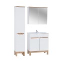 Set met twee staande witte en houten badkamerkasten, wasbak en spiegel Bali Aanbieding
