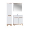 Set met twee staande witte en houten badkamerkasten, wasbak en spiegel Bali Aanbieding