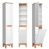 Set met twee staande witte en houten badkamerkasten, wasbak en spiegel Bali Catalogus