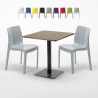 Vierkante Tafel 70x70 cm Houten Effect Top met 2 gekleurde stoelen Ice Melon Kortingen