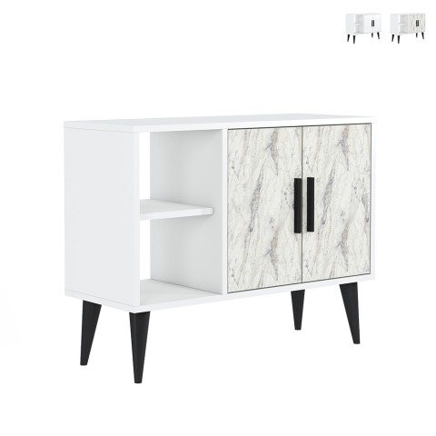 Moderne witte schoenenkast met deuren en open vakken 90x35x70 cm Arizona Aanbieding