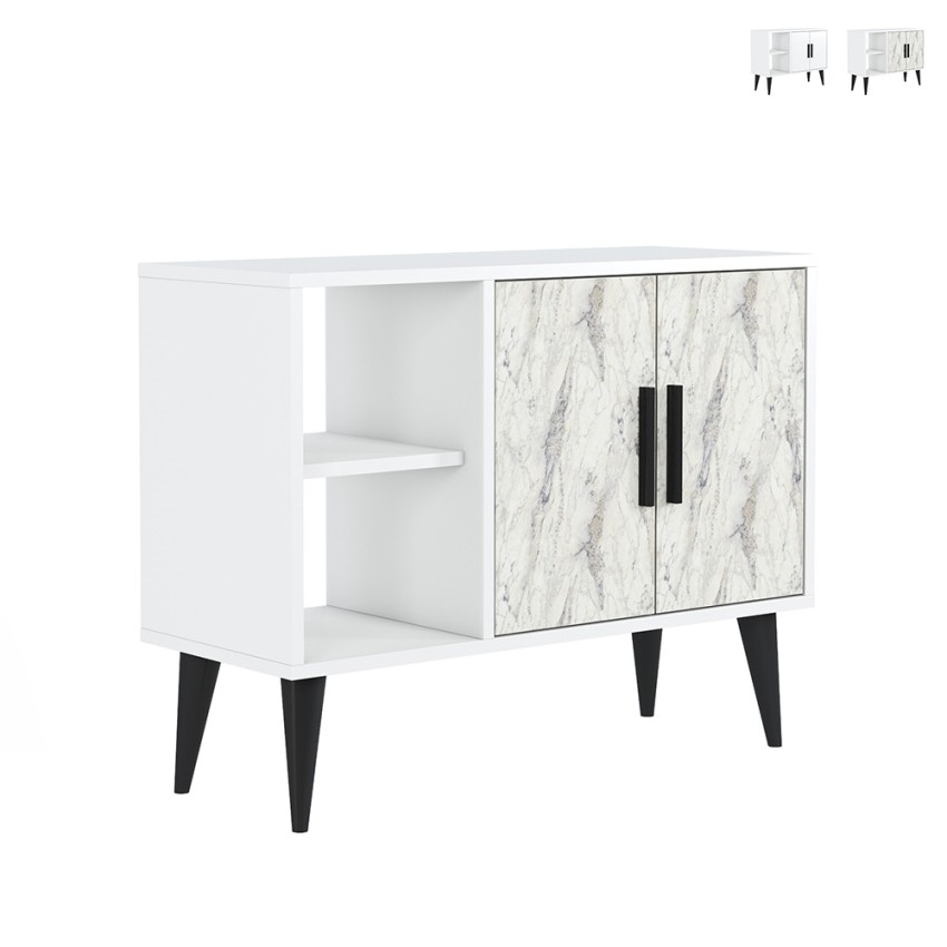 Moderne witte schoenenkast met deuren en open vakken 90x35x70 cm Arizona Aanbieding