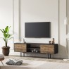 Modern design zwart en houten tv-meubel met 2 deuren en open vakken 160x35x52 cm Colosseo Kortingen