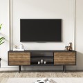 Modern design zwart en houten tv-meubel met 2 deuren en open vakken 160x35x52 cm Colosseo Aanbieding
