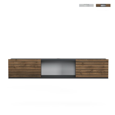 Suspended TV stand in modern minimalist style, white and black wood Elano Aanbieding