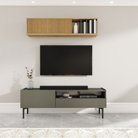 TV-meubel design minimalistisch modern zwart 2 deuren 153x35x50cm Leroy Aanbieding