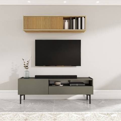Zwart modern minimalistisch design TV-meubel met deur en lade 153x35x50 cm Leroy Aanbieding