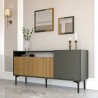 Modern dressoir 150 cm zwart met houten deuren en 2 spiegels Fleury Kortingen