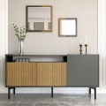 Modern dressoir 150 cm zwart met houten deuren en 2 spiegels Fleury Aanbieding