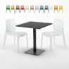 Vierkante tafel 60x60 cm Zwart onderstel en Witte top met 2 gekleurde stoelen Gruyver Kiwi Aanbod