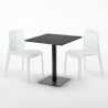 Vierkante tafel 60x60 cm Zwart onderstel en Witte top met 2 gekleurde stoelen Gruyver Kiwi 