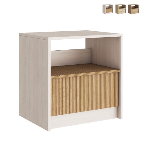 Modern nachtkastje van hout voor slaapkamer met uitschuifbare lade Odi Aanbieding