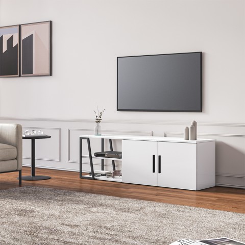 Mobiele woonkamer tv-meubel 150 cm modern wit glanzend zwart 2 deuren Hyeres Aanbieding