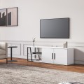 Modern glanzend wit TV-meubel 150 cm met 2 deuren en open vakken Hyeres Aanbieding