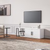Modern glanzend wit TV-meubel 150 cm met 2 deuren en open vakken Hyeres Aanbieding