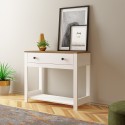 Klassieke zwarte of witte sidetable met houten blad en lade Corlay Aanbod