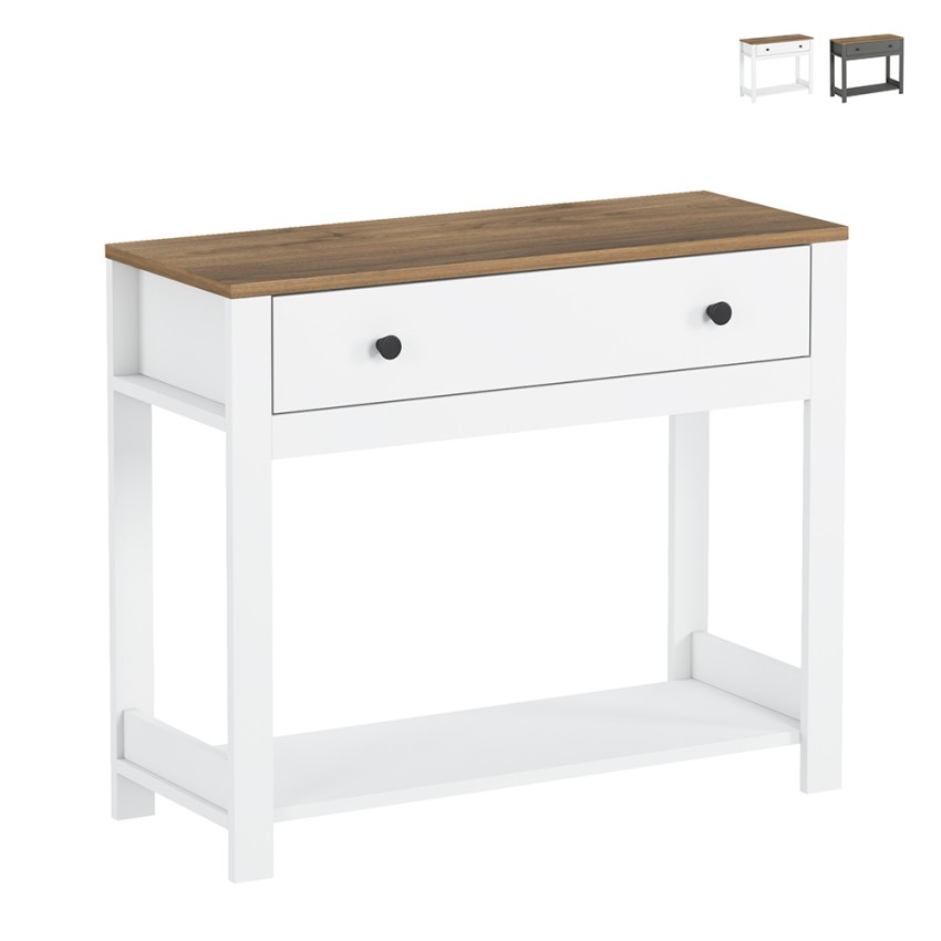 Klassieke zwarte of witte sidetable met houten blad en lade Corlay Aanbieding Klassieke zwarte of witte sidetable met houten blad en lade Corlay Aanbieding
